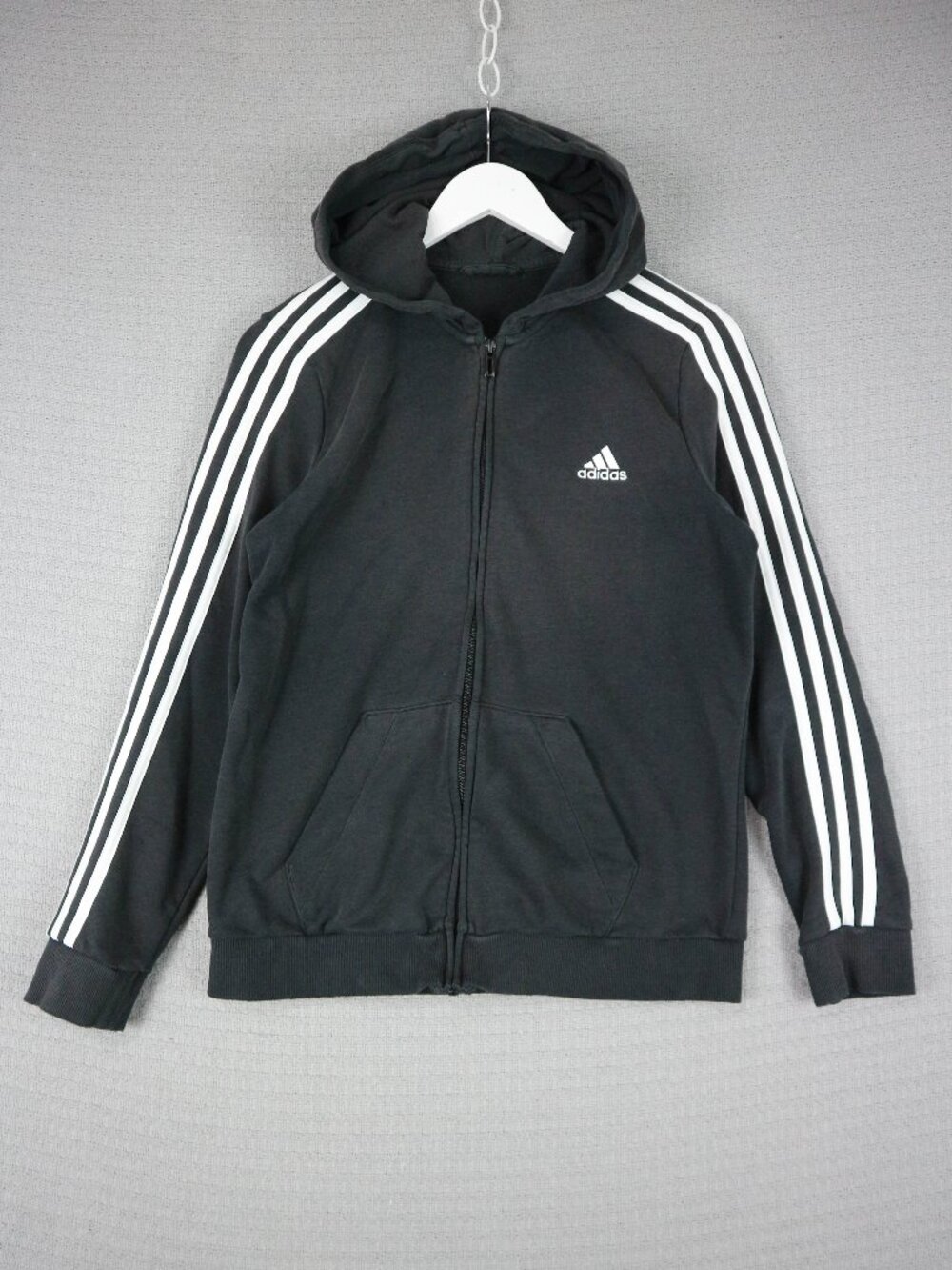 Adidas Striped Cotton Black Hoodie Womens Medium Faded
